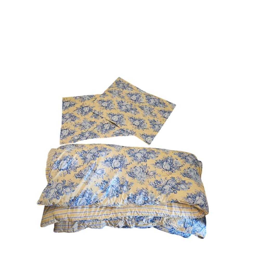 Lauren Ralph Lauren Queen Comforter 2 Pillow Shams Yellow Blue Floral Cotton - Picture 5 of 7
